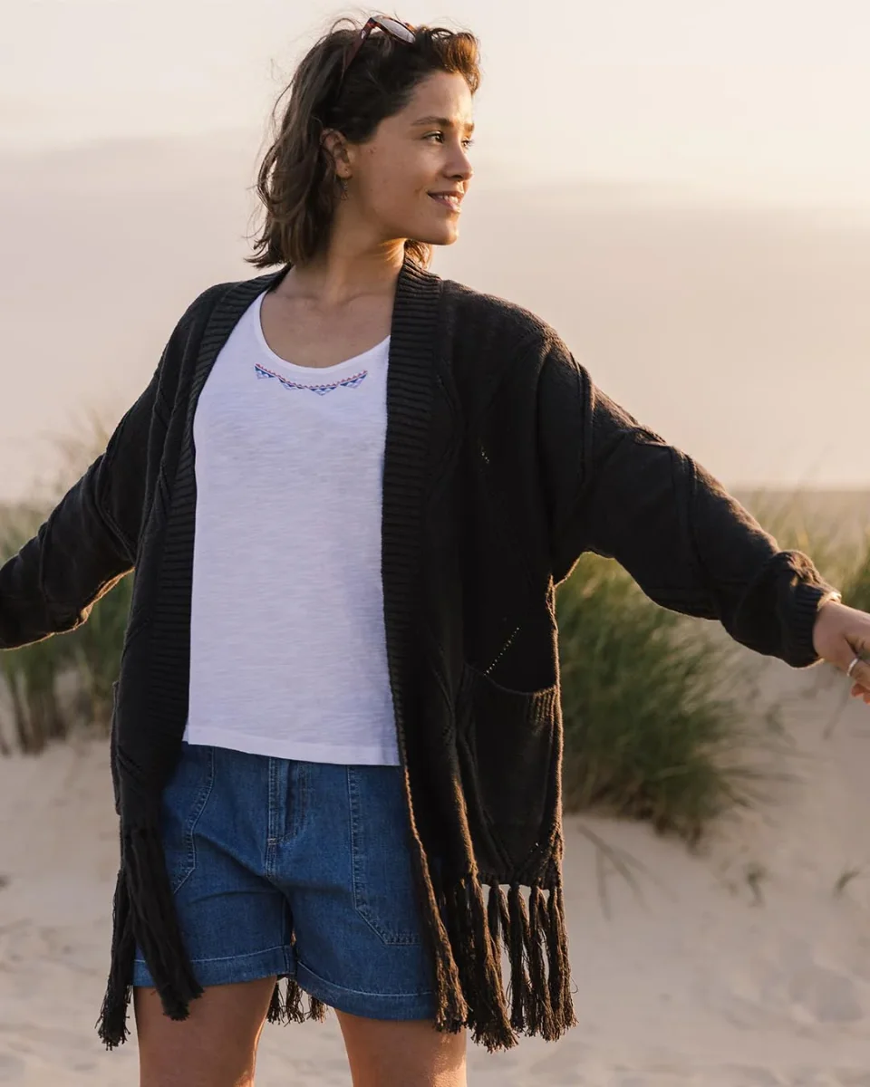 Gilet à Franges en Coton Recyclé Poppy - Blanc – Image 8