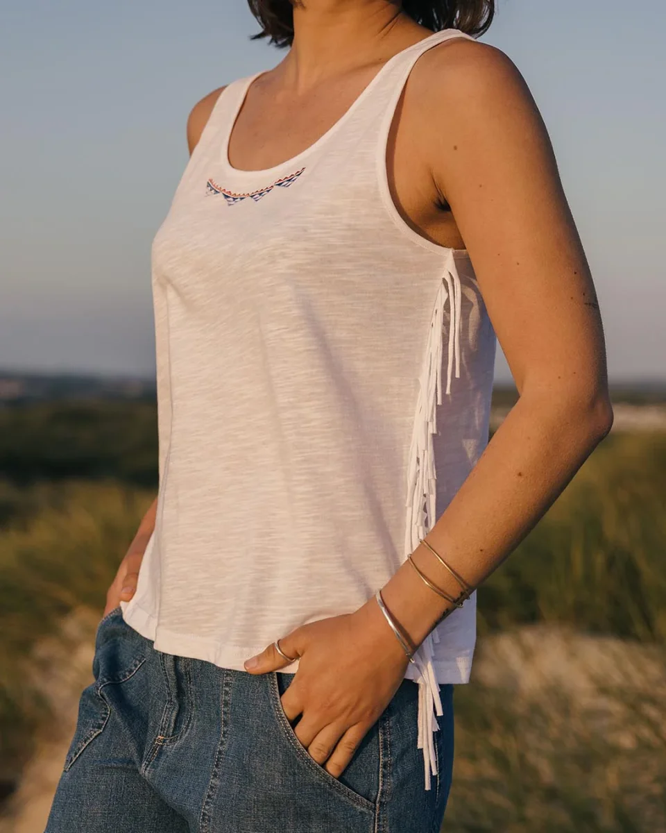 Gilet à Franges en Coton Recyclé Poppy - Blanc – Image 2