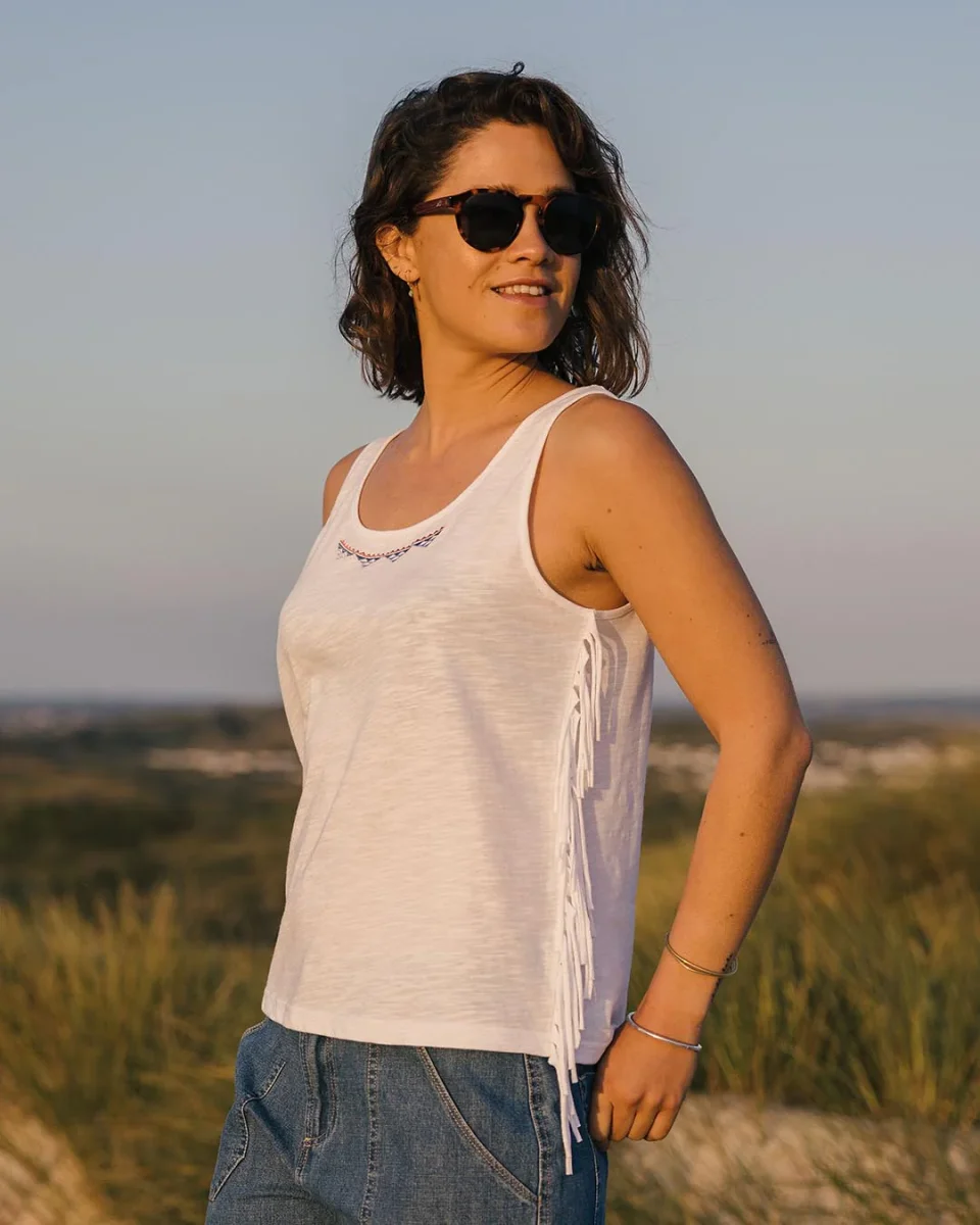 Gilet à Franges en Coton Recyclé Poppy - Blanc – Image 5