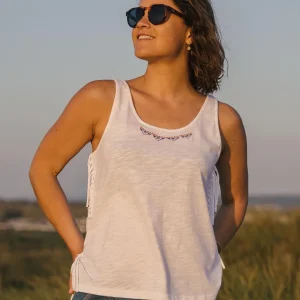 Gilet à Franges en Coton Recyclé Poppy - Blanc