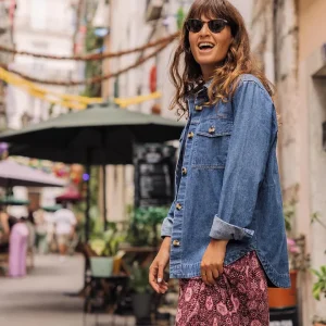 Chemise en coton bio à manches longues Coral - Denim délavé