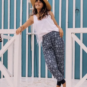 Pantalon en Coton Recyclé Puerto - Denim Foncé à Carreaux