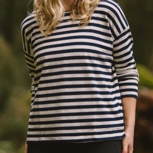 T-shirt à Manches Longues à Rayures Panorama - Bleu Marine