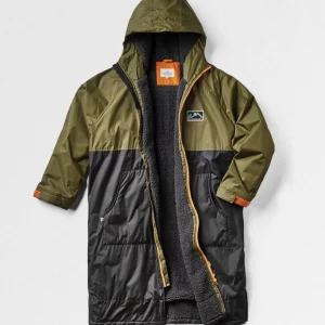 Poncho de Surf Doublé en Sherpa Recyclé Roaming - Noir/Kaki