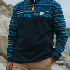 Pull Recyclé Polaire 1/4 Zip Set Off - Patchwork Rayé Tidal Blue/ Deep Navy