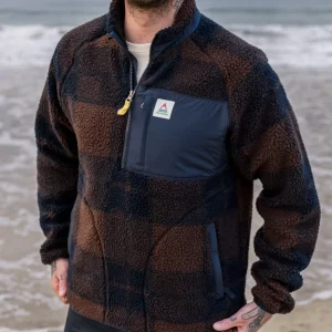 Polaire en Sherpa Recyclée à Fermeture Éclair 1/2 Offroad - Chestnut/Deep Navy Check