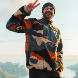 Polaire en Sherpa Recyclée à Fermeture Éclair 1/2 Offroad - Vista Patchwork Denim Foncé