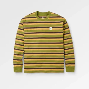 T-shirt à manches longues coupe décontractée rétro - rayures multicolores kaki