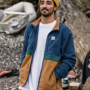 Ridge Full Zip Recycled Polar Fleece - Denim Foncé/Toffee