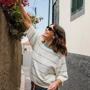 Pull Bio Tricoté Migrate - Rayures Bleu Piscine