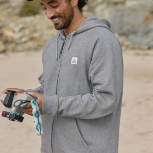 Hoodie à capuche zippé en coton recyclé Heritage - Gris foncé chiné