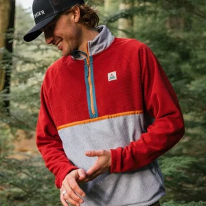 Polaire Recyclée à Carreaux Overlook - Rouge Ocre/Gris Chiné