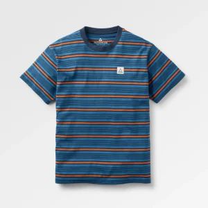 T-shirt Décontracté en Coton Recyclé Retro - Rayures Multicolores Bleu Azur