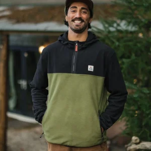 Veste polaire recyclée à capuche Set Off - Noir/Kaki