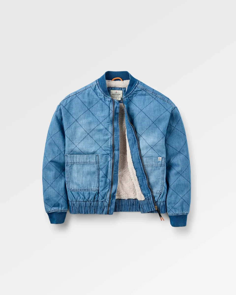 Blouson aviateur en denim avec doublure en fourrure Lucia - Bleu denim – Image 2