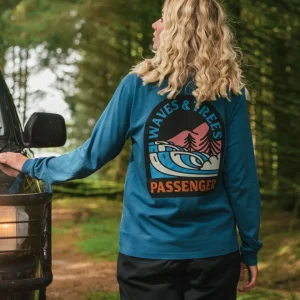 T-shirt manches longues en coton recyclé Waves & Trees - Tidal Blue