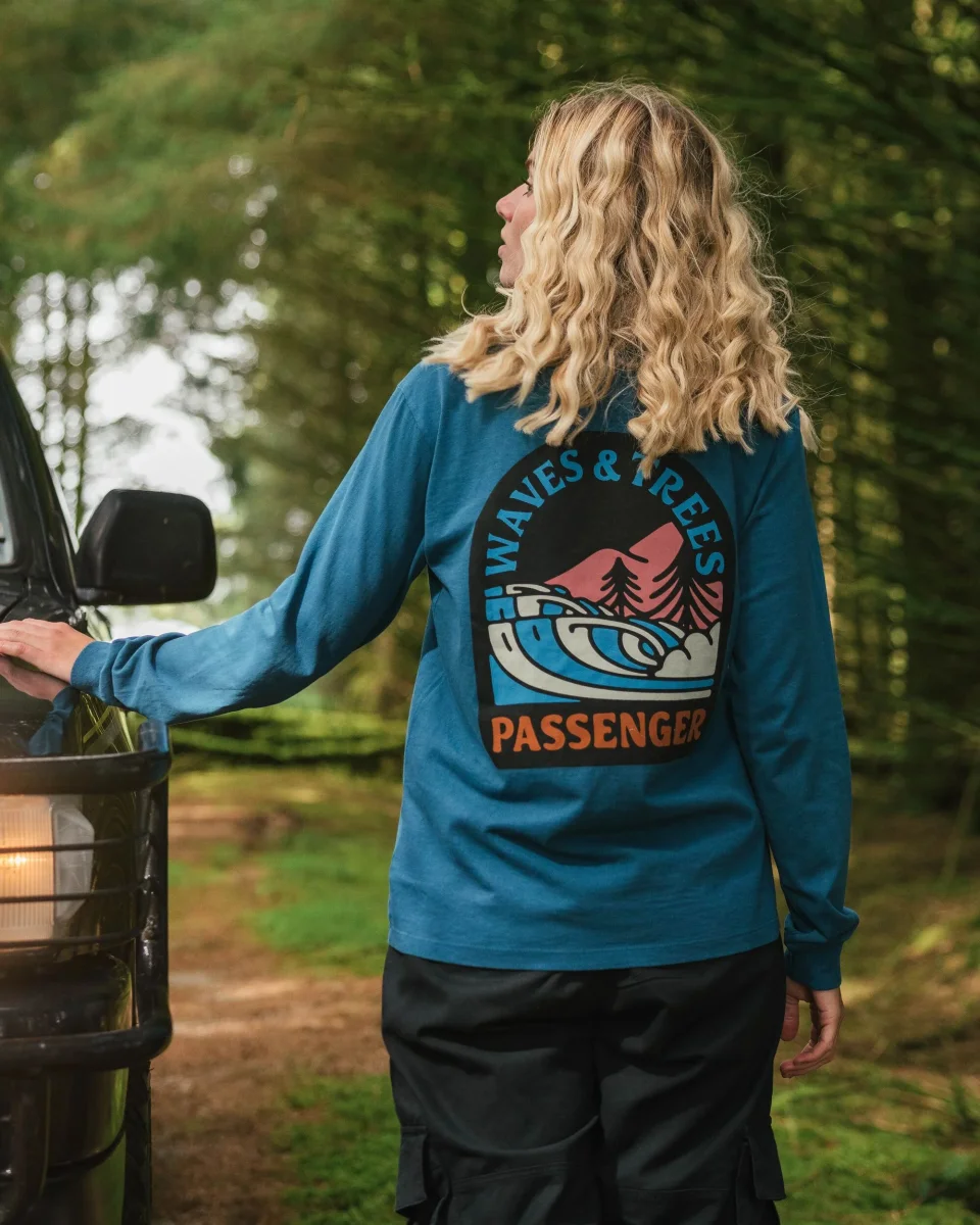 T-shirt manches longues en coton recyclé Waves & Trees - Tidal Blue