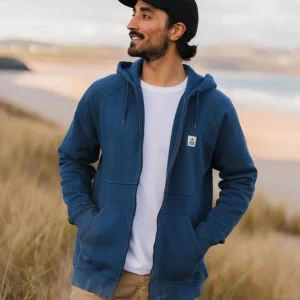 Sweat à Capuche en Coton Recyclé Heritage avec Fermeture Éclair Complète - Denim Foncé