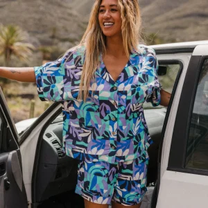 Chemise en Lin à Manches Courtes Arden - Mountain Foliage Purple