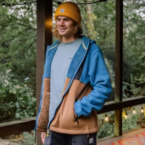 Polaire Recyclée à Capuche Loch - Caramel/Bleu Acier