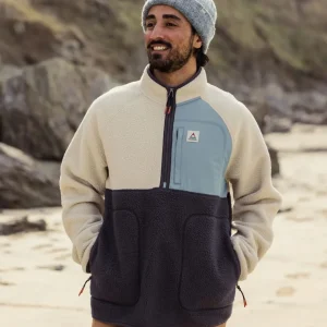 Polaire en Sherpa Recyclée à Fermeture Éclair 1/2 Offgrid 2.0 - Avoine/Noir Charbon