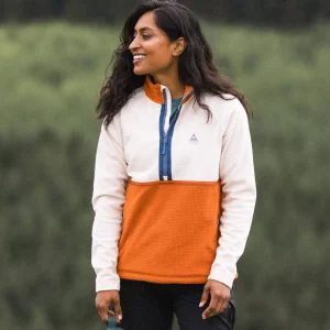 Polaire Recyclée à Carreaux Off Trail - Birch/Orange Coucher de Soleil