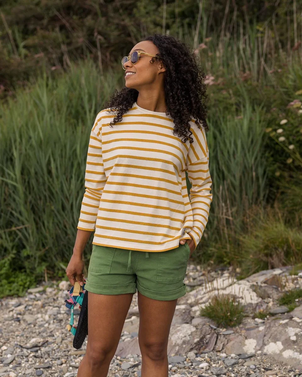 T-shirt à Rayures Brumeuses à Manches Longues - Miel – Image 2