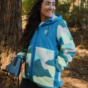 Polaire Zippée à Poils Longs en Sherpa Recyclé Sefton - Vista Patchwork Aqua