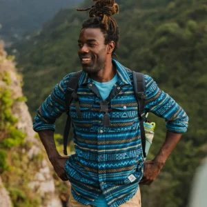 Chemise en polaire recyclée Maple - Rayures patchwork bleu marée