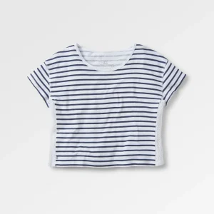 T-shirt à Rayures Marine avec Bordure au Crochet en Coton Recyclé Magnolia