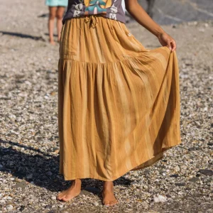 Jupe Maxi Tissée Zephyr - Rayures Jaune Épicéa