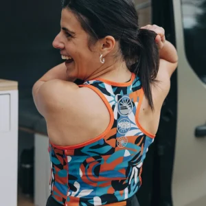 Haut Court Actif Recyclé Mantra - Feuillage Montagnard Bleu