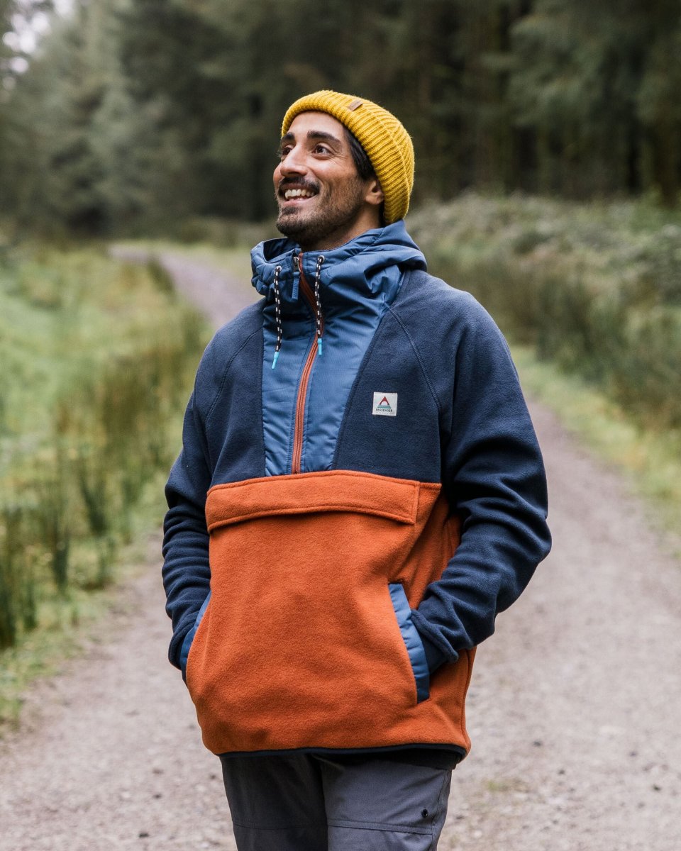 Hoodie Woodland 1/2 Zip en Polaire Recyclée - Deep Navy/Baked Clay