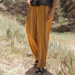 Pantalon Tissé Someday - Rayures Jaune Épicéa