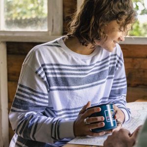 Haut Texturé Gracieux à Manches Longues - Rayure Marine