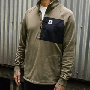 Sweatshirt en coton recyclé 1/4 zip Offgrid - Dusty Olive