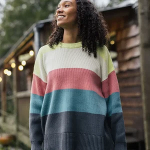 Pull Moments Oversized Organic Knitted Jumper - Lime Multi Stripe