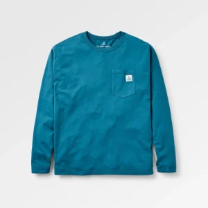 T-shirt bio à manches longues coupe décontractée Heritage - bleu Tidal