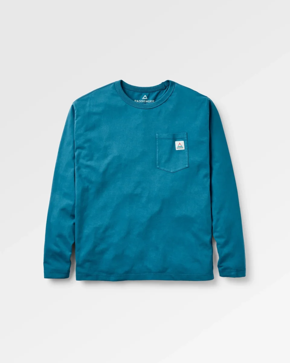 T-shirt bio à manches longues coupe décontractée Heritage - bleu Tidal