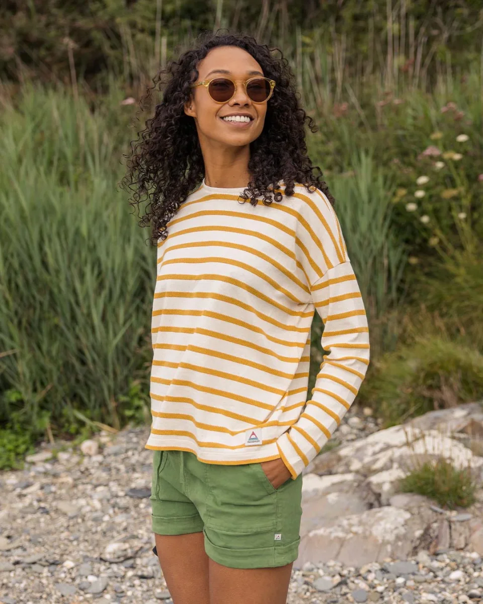 T-shirt à Rayures Brumeuses à Manches Longues - Miel