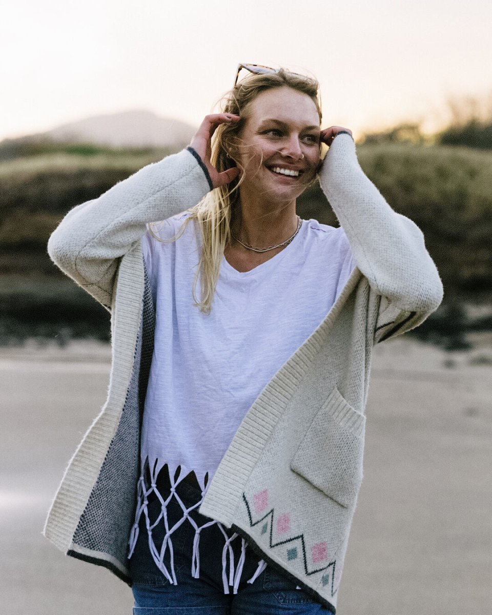 Cardigan en fil recyclé Leif - Blanc cassé