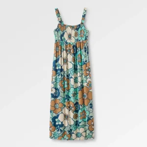 Robe Maxi Tissée Soleis - Vintage Floral Aqua