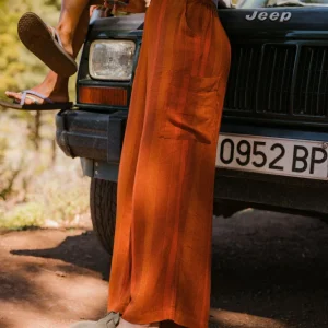 Pantalon Tissé Someday - Rayures Orange Ambre