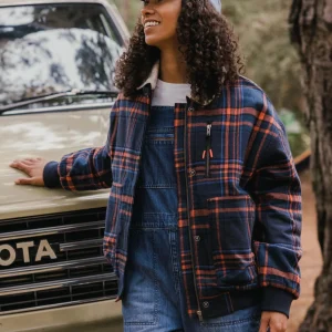 Blouson Bomber Isolé On The Go - Rich Navy/Ember Orange Check