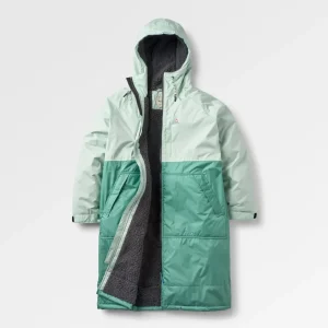 Poncho de Surf Doublé en Sherpa Recyclé Waves - Menthe Verte/Océan Profond