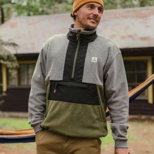 Sweat à capuche Woodland en polaire recyclée Polartec - gris chiné/kaki