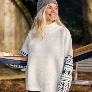 Pull Ambiance en maille recyclée - Rayures Homespun Blanc Cassé