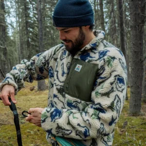 Polaire en Sherpa Recyclée à Fermeture Éclair 1/2 Offroad - Abstract Strata Vert