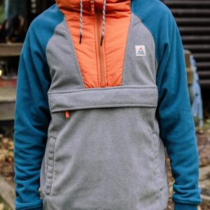 Polaire à Capuche et Demi-Zip Woodland - Gris Chiné / Bleu Tidal