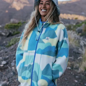 Polaire Zippée en Sherpa Recyclé Fairbanks - Vista Patchwork Aqua